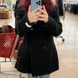 🌞 Calvin Klein Elegant Black Pea Coat pockets black houndstooth women size S